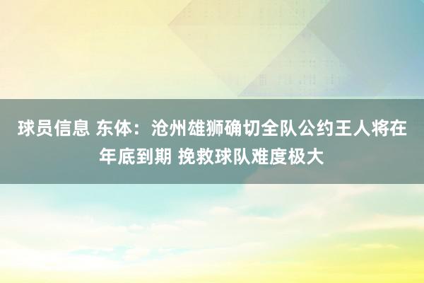 球员信息 东体：沧州雄狮确切全队公约王人将在年底到期 挽救球队难度极大