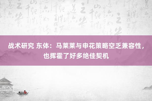 战术研究 东体：马莱莱与申花策略空乏兼容性，也挥霍了好多绝佳契机