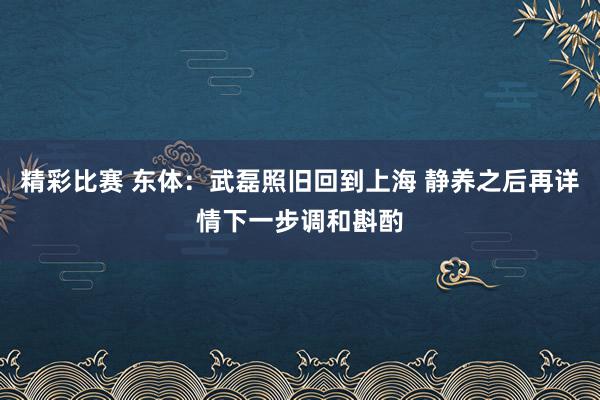 精彩比赛 东体：武磊照旧回到上海 静养之后再详情下一步调和斟酌