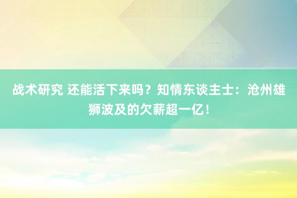 战术研究 还能活下来吗？知情东谈主士：沧州雄狮波及的欠薪超一亿！