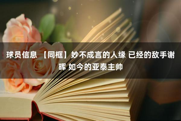 球员信息 【同框】妙不成言的人缘 已经的敌手谢晖 如今的亚泰主帅